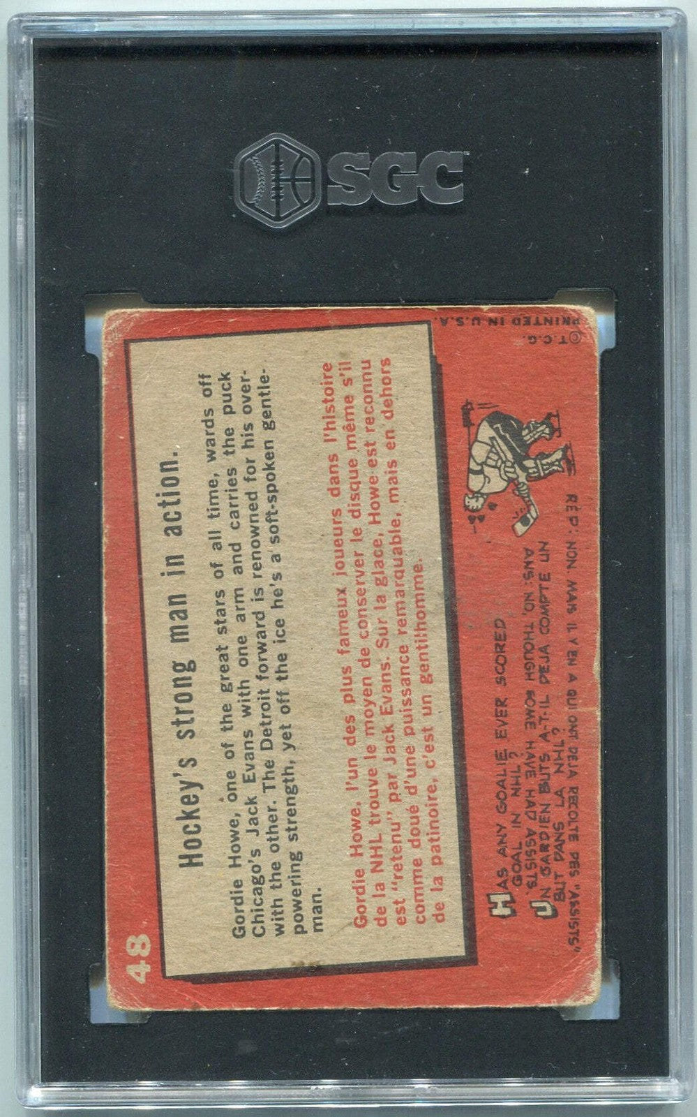 Gordie Howe 1959 - 1960 Topps Hockey'S Strong Man In Action Card #48 Sgc Graded