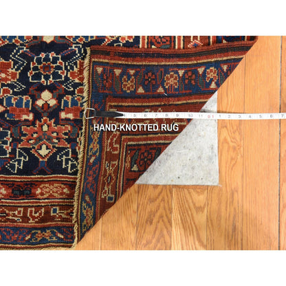 3'4"X16'3" Navy Blue Antique Zoroastrian Rug Pure Wool Hand Knotted Runner