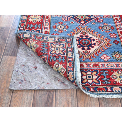 2'9"X9'6" Blue Kazak With Tribal Design Hand Knotted Soft Wool Runner Rug