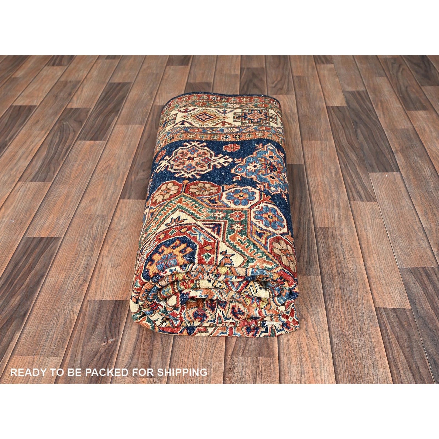 5'10"X8'10" Navy Blue Afghan Super Kazak Hand Knotted Soft Wool Rug