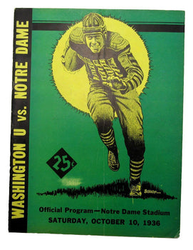 October 10, 1936 Washington U Vs. Notre Dame Ncaa
