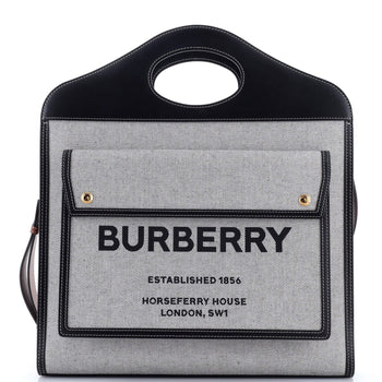 Burberry Logo Pocket Tote Canvas With Leather Medium
