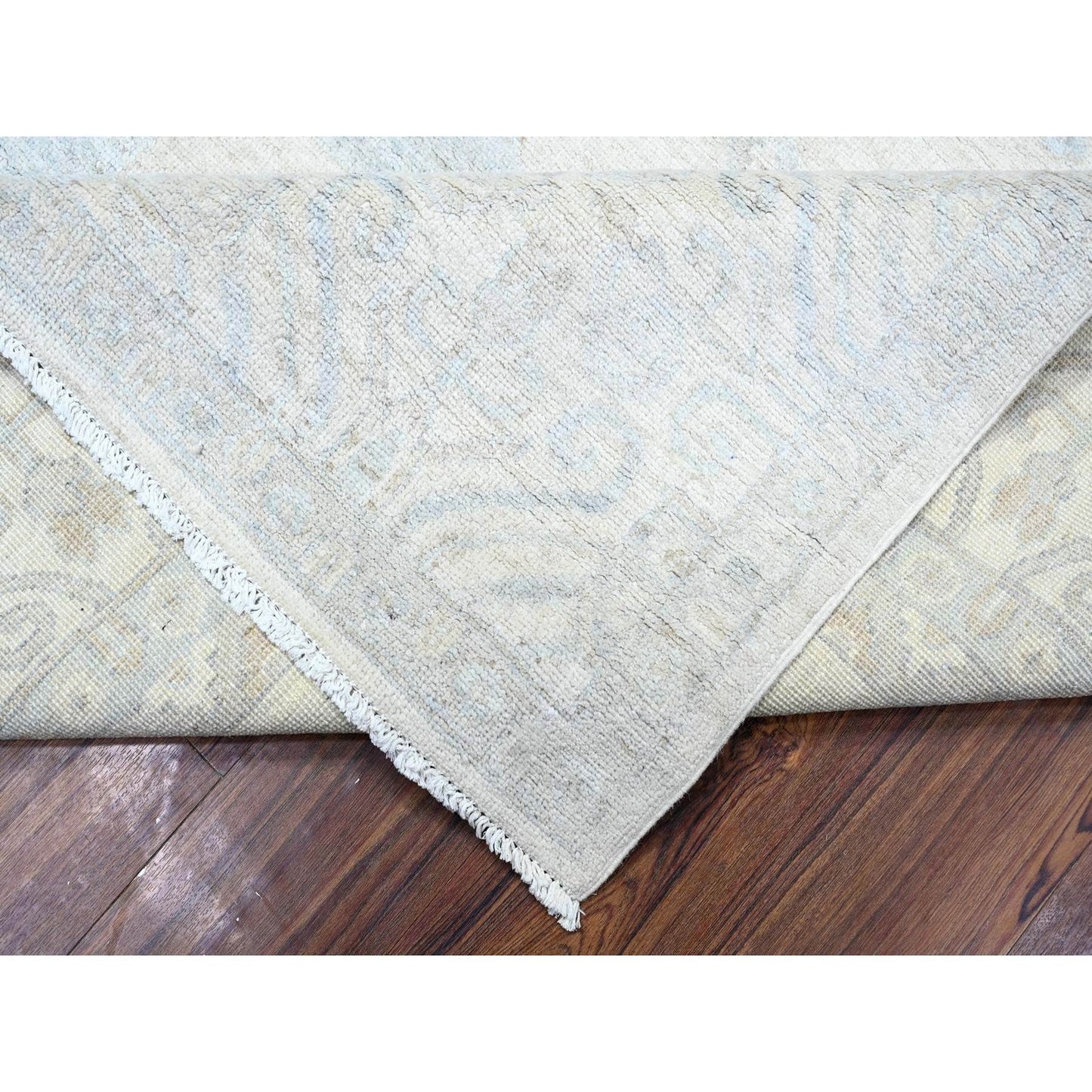 8'9"X11'7" Ivory Pure Wool White Wash Peshawar Hand Knotted Rug