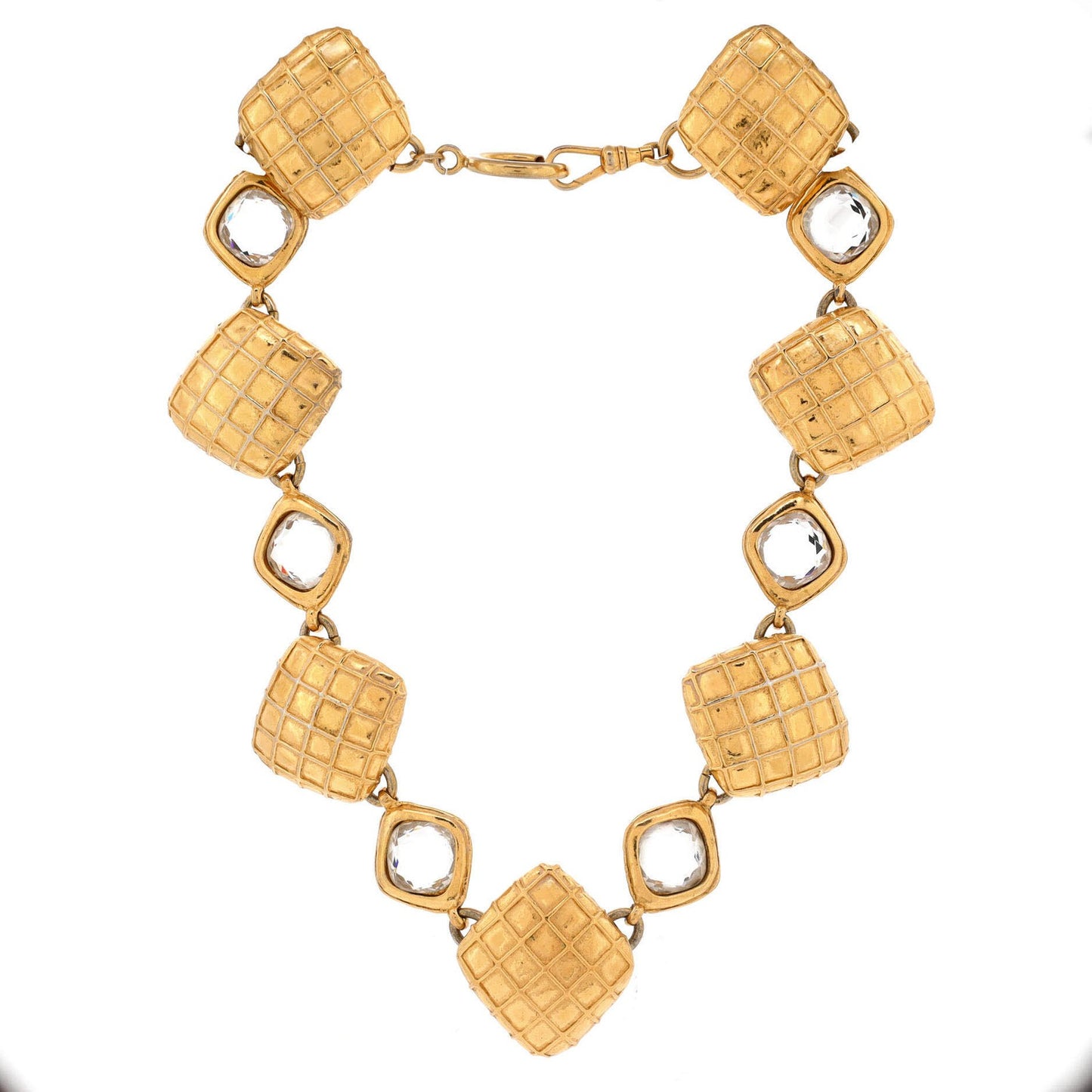 Crystals Chanel Vintage Choker Necklace Quilted Metal with