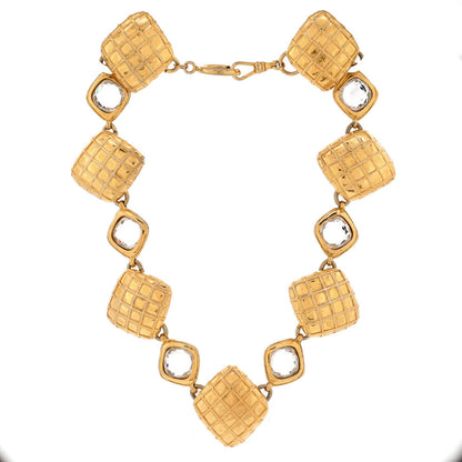 Crystals Chanel Vintage Choker Necklace Quilted Metal with