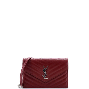 Saint Laurent Classic Monogram Wallet On Chain Matelasse Chevron Leather Small