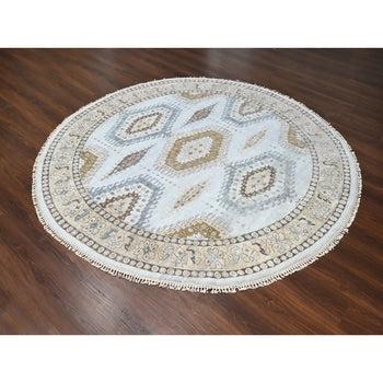8'X8' Gossamer Veil Gray Hand Knotted Zoroastrian Village Wool Round Rug