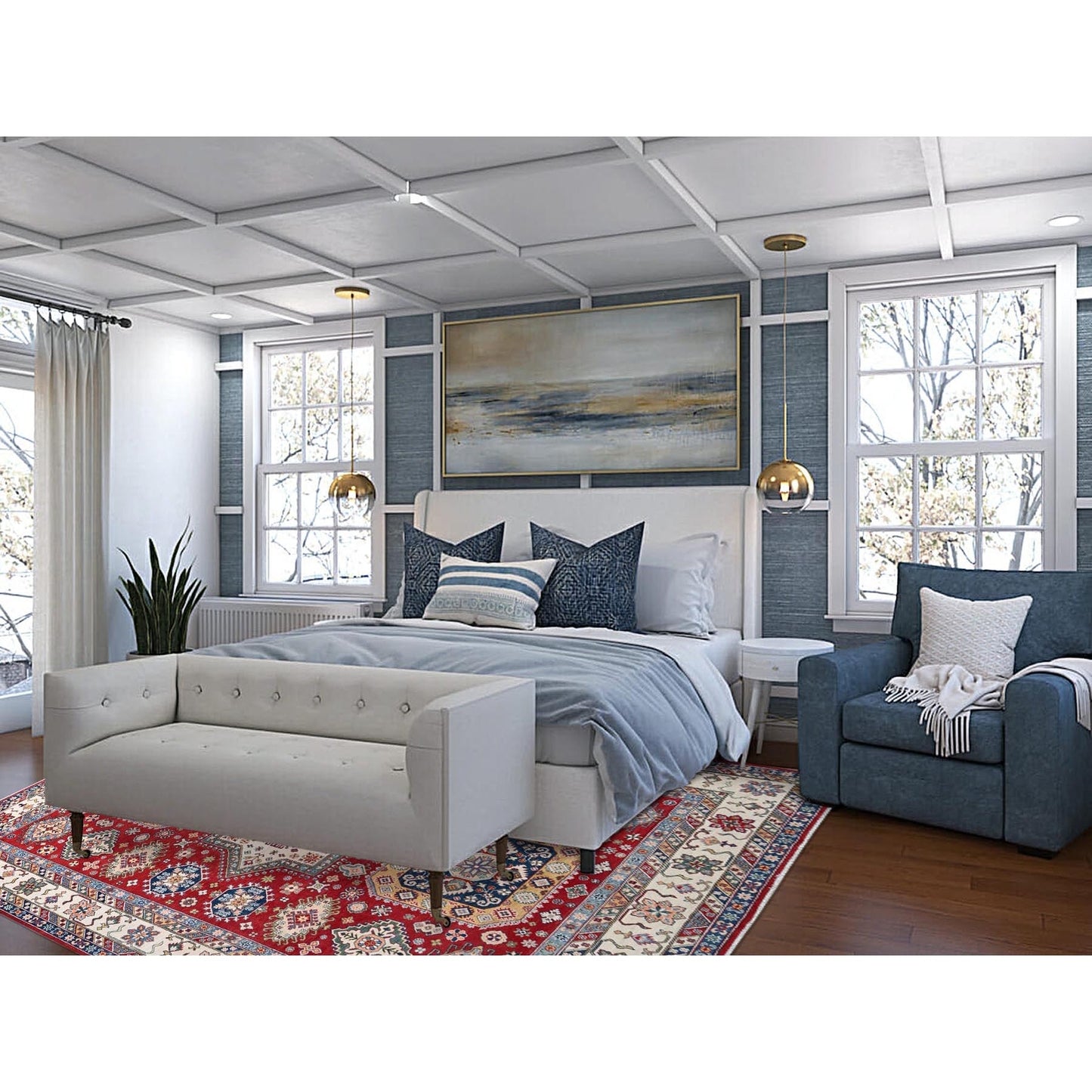 9'X12'4" Rufous Red Kazak Large Medallions Wool Hand Knotted Oriental Rug