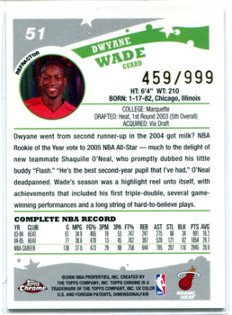 Dwyane Wade 2005-06 Topps Chrome Refractor Card #51