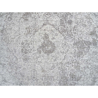 6'7"X6'7" Gray Hand Knotted Broken Farsian Design Wool And Silk Round Rug