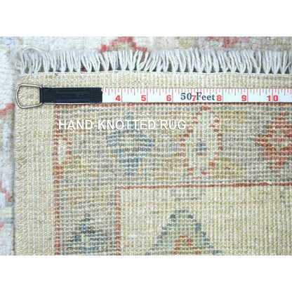 4'2"X5'7" Ivory Hand Knotted Angora Oushak All Over Motifs Wool Rug