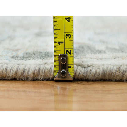 5'X5' Ivory Hand Knotted Sickle Leaf Design Silk With Wool Round Rug