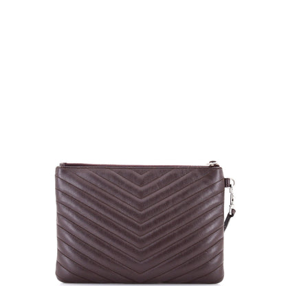 Saint Laurent Classic Monogram Wristlet Pouch Matelasse Chevron Leather Small