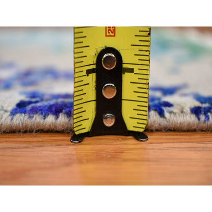 2'X2' Sample Gray Sari Silk With Textured Wool Hand Knotted Oriental Rug