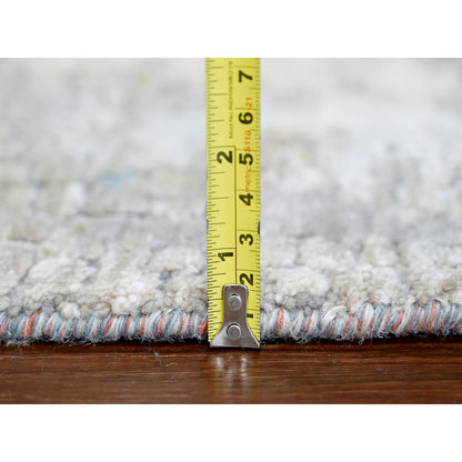 2'7"X5'8" Orange & Gray Wool And Silk Fire Design Hand Knotted Runner Rug