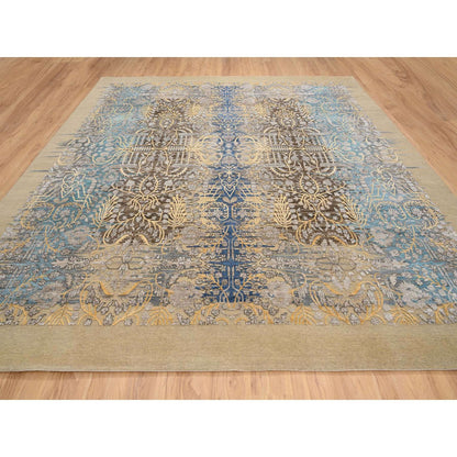 12'2"X12'2" Gold Brown Silk With Wool Hand Knotted Saroogh Square Rug