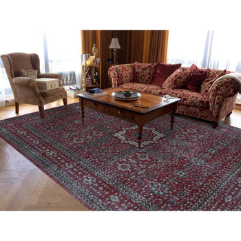 9'X12' Red Vintage Look Mamluk Worn Wool Hand Knotted Rug