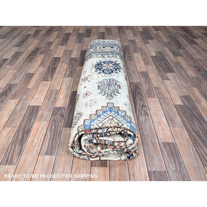 10'X13'8" Wickham Gray Hand Knotted Wool Afghan Super Kazak Oriental Rug