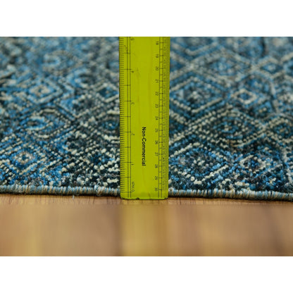 2'8"X8'1" Blue Hand Knotted Kohinoor Repetitive Diamond Wool Runner Rug