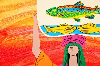 Ernesto R. Tagle 1991 Original Acrylic Painting "Fish Vendor" P12 Filipino Frame