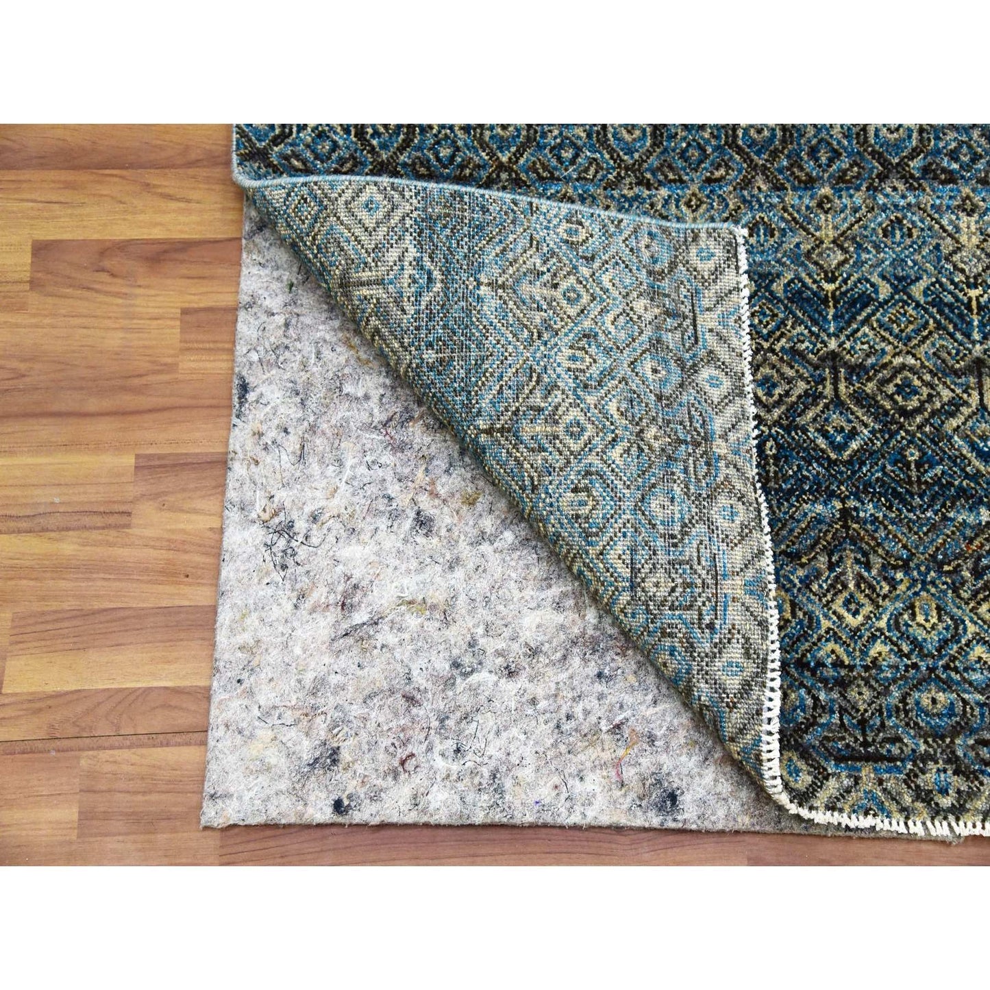 2'6"X6'2" Blue Hand Knotted Kohinoor Herrita Design 100% Wool Runner Rug