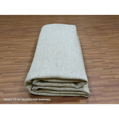 14'X14' Eggnog White Hand Knotted Modern Grass Design Wool Square Rug