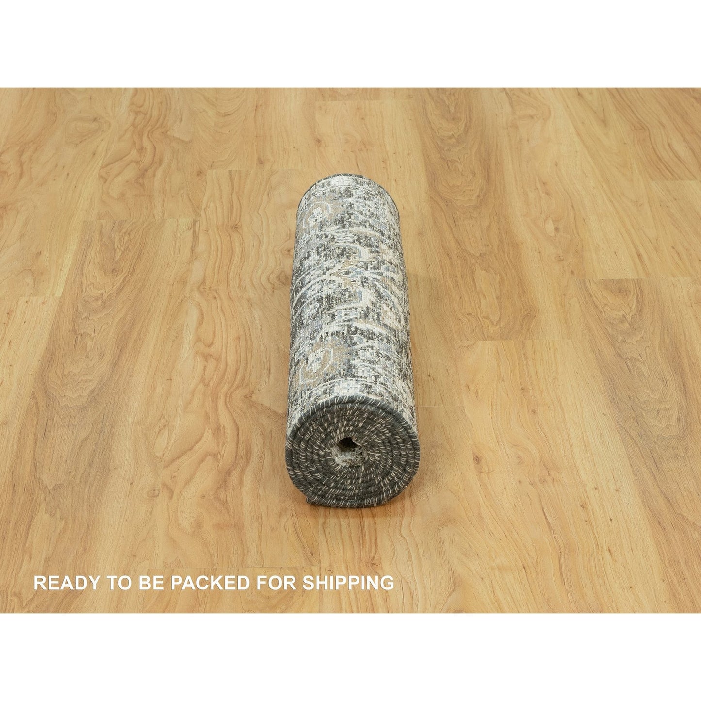 2'4"X8'1" Gray Hand Knotted Silk And Wool Willow And Cypress Tree Rug