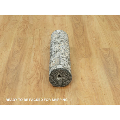 2'4"X8'1" Gray Hand Knotted Silk And Wool Willow And Cypress Tree Rug