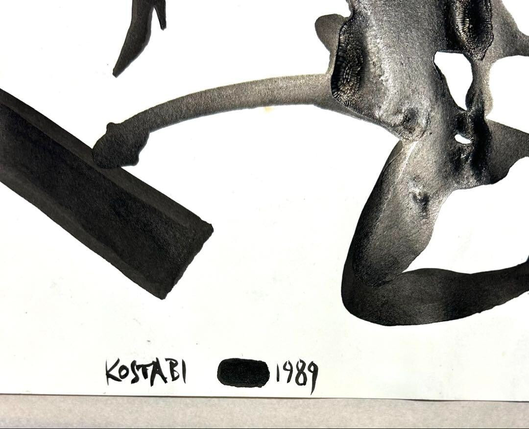 Mark Kostabi 1989 Original Painting Drawing Black Ink On Paper Signed Baggage