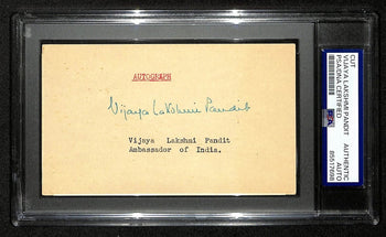 Vijaya Lakshmi Pandit Signed Cut On 3X5 Card