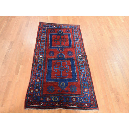4'4"X8'2" Red Antique Caucasian Rug Armenian Kazak Pure Wool Hand Knotted