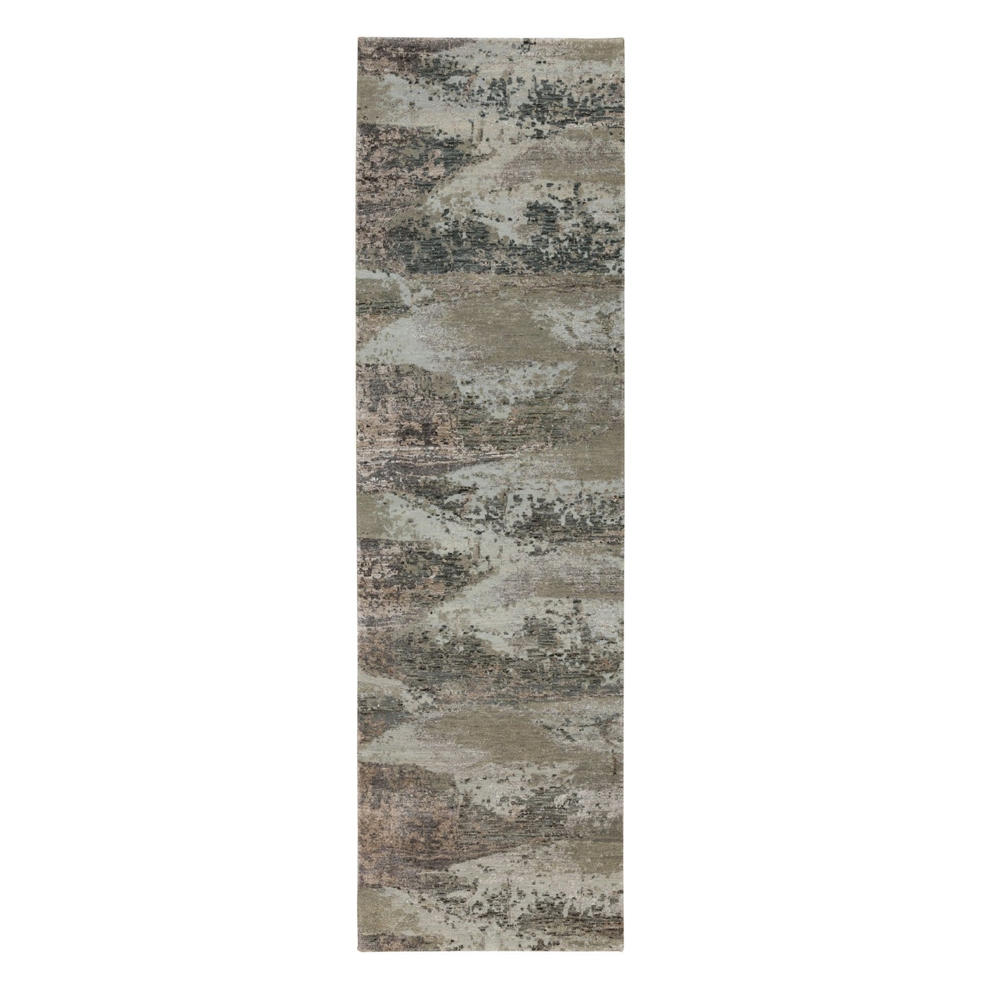 Rug 2'8"x9'10" Natural Abstract Design Wool & Silk Hand Knotted Runner