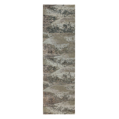 Rug 2'8"x9'10" Natural Abstract Design Wool & Silk Hand Knotted Runner