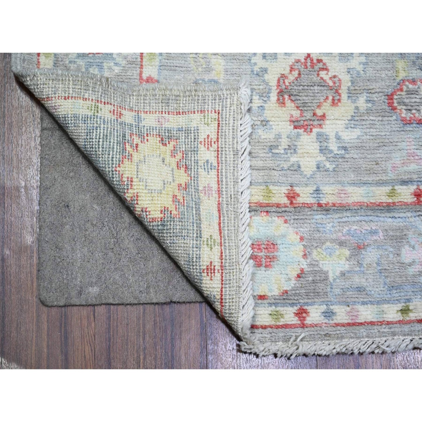 2'9"X13'7" Coin Gray Afghan Angora Oushak Hand Knotted Wool Runner Rug