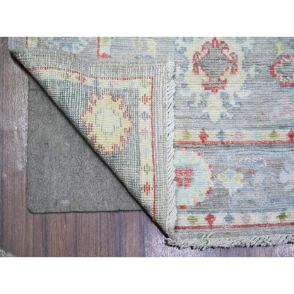 2'9"X13'7" Coin Gray Afghan Angora Oushak Hand Knotted Wool Runner Rug
