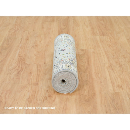 2'9"X8'4" Blue 250 Kpsi Soft Wool Hand Knotted Nain Design Runner Rug