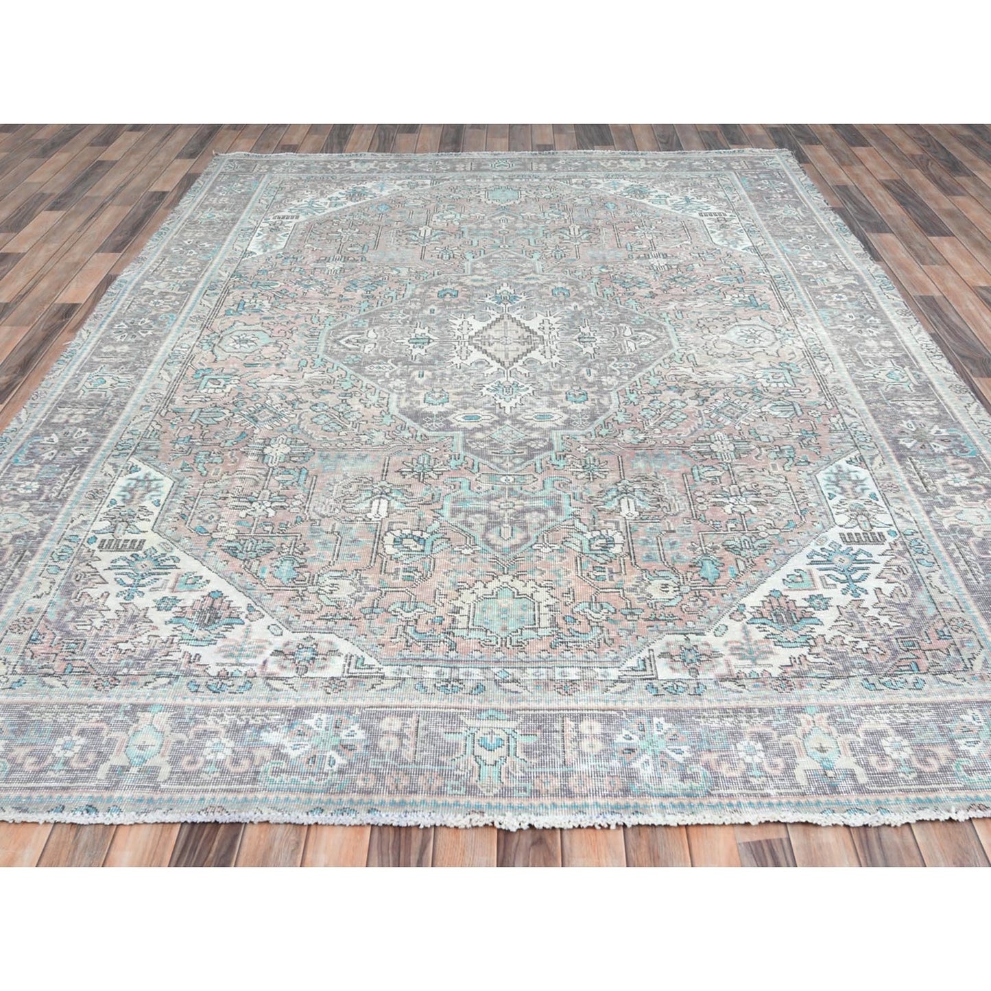 8'X10'8" Peach Color Distressed Look Old Farsian Hand Knotted Wool Rug