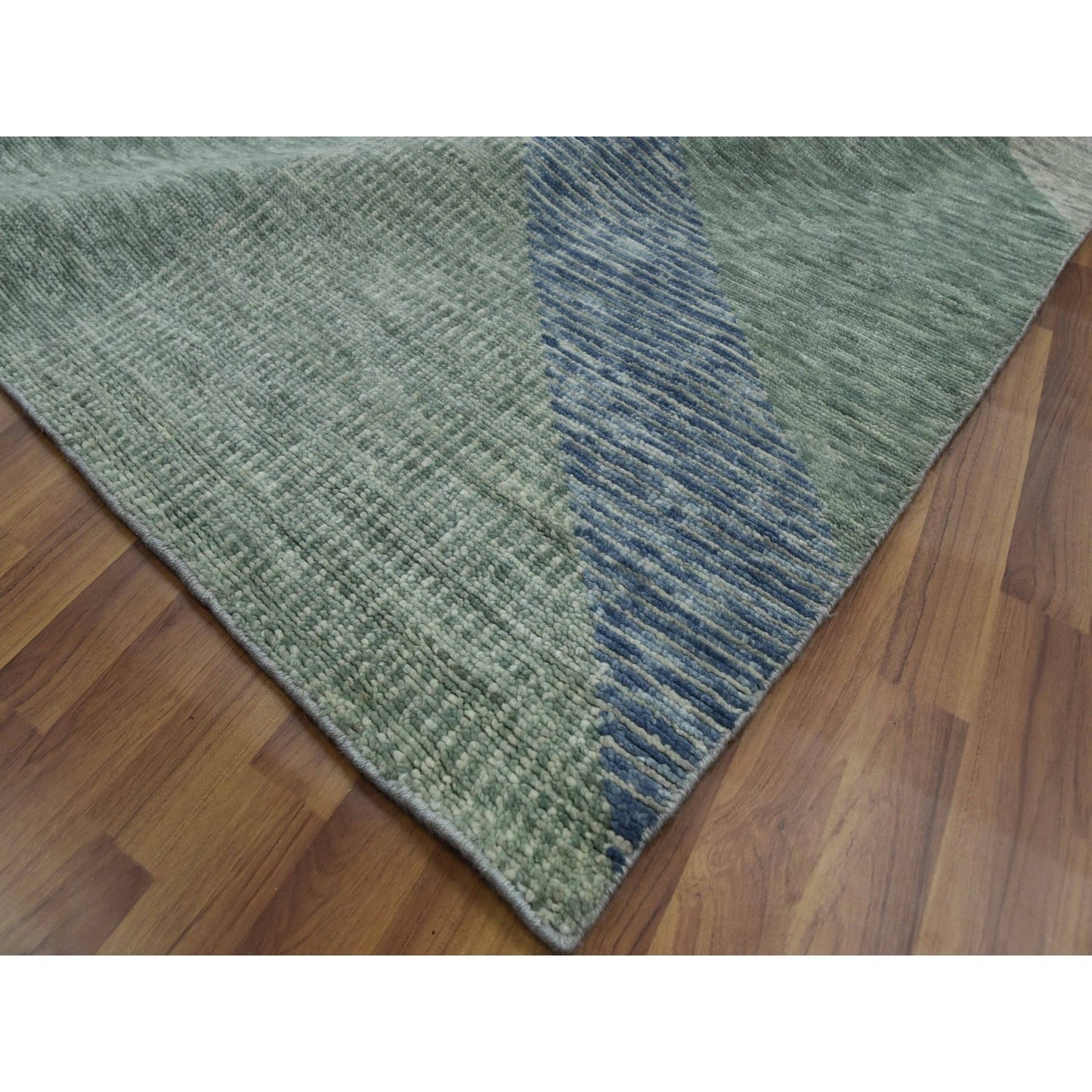 12'2"X18'3" Green Art Deco Collection Wool Hand Knotted Oversized Rug