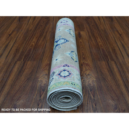 2'6"X8' Gray Fusion Kazak Pure Wool Hand Knotted Runner Oriental Rug