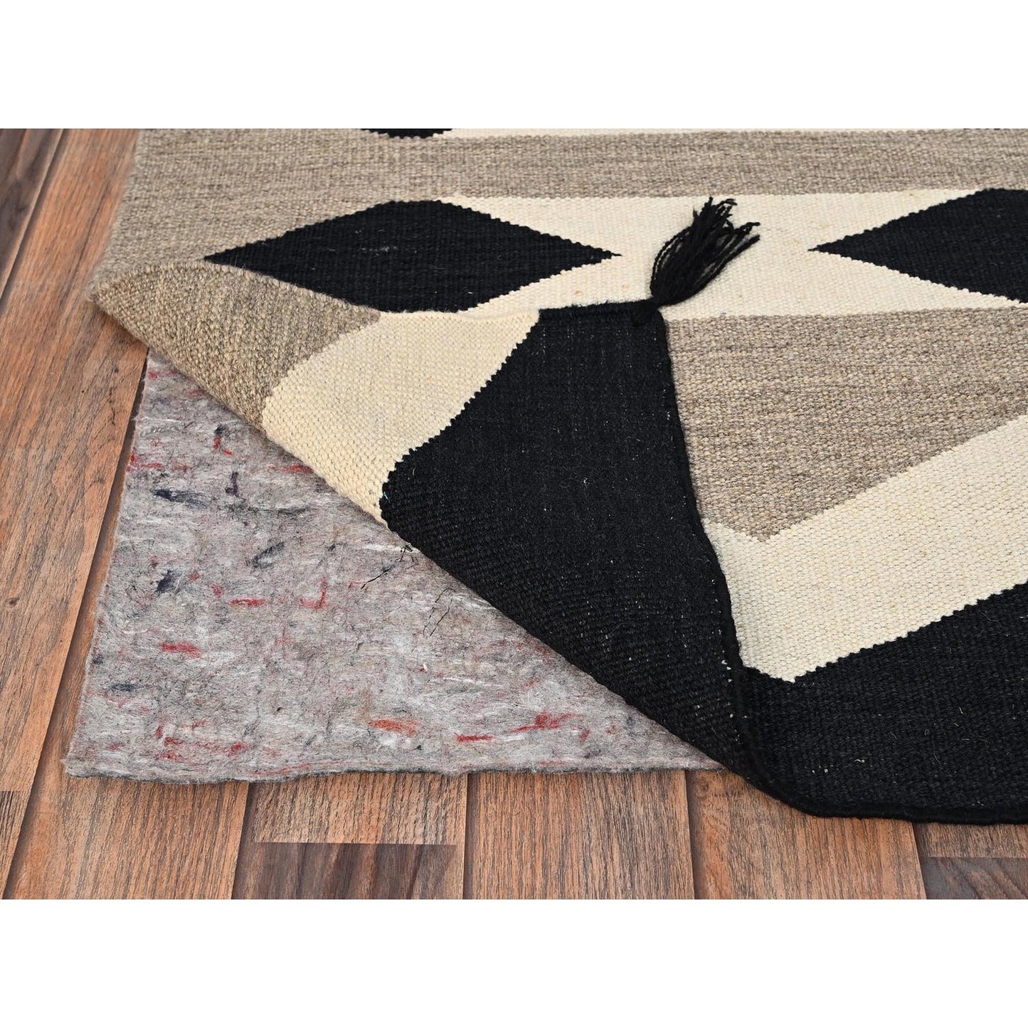 5'2"X7' Brown Pure Wool Rug American Geometric Design Flat Weave Hand Woven