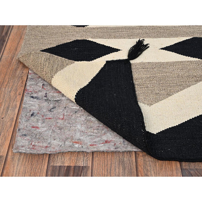 5'2"X7' Brown Pure Wool Rug American Geometric Design Flat Weave Hand Woven
