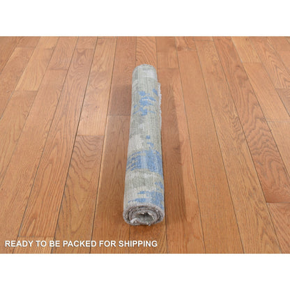 2'X2' Bone White Sample Modern Silk With Wool Hand Knotted Square Rug