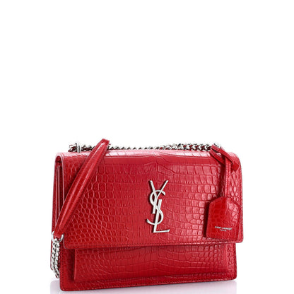 Saint Laurent Sunset Crossbody Bag Crocodile Embossed Leather Medium