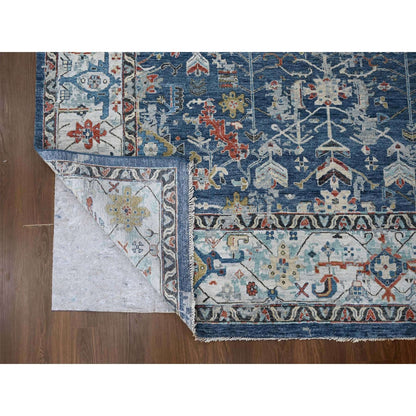 9'X11'10" Dress Blue Erased Heris Design Wool Hand Knotted Oriental Rug