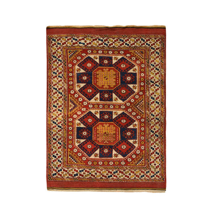 5'4"X7' Red, Antique Turkish Bergama 100% Wool Hand Knotted Rug