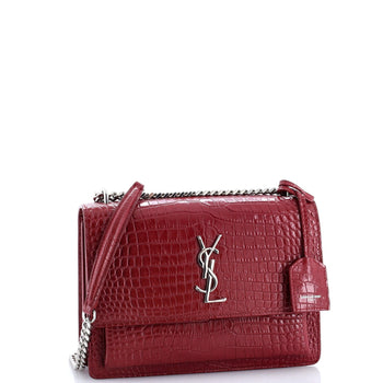 Saint Laurent Sunset Crossbody Bag Crocodile Embossed Leather Medium