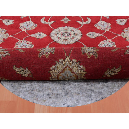 8'X8' Red Dahlia Wool And Silk Hand Knotted Rajasthan Design Round Rug