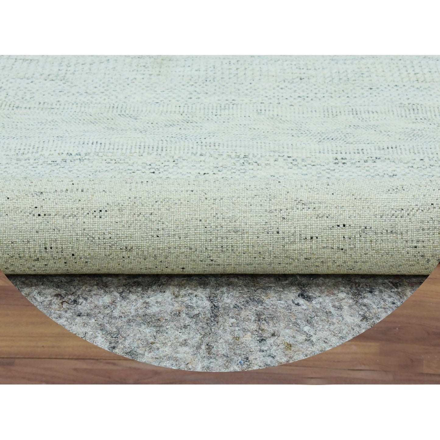 8'X8' Earl Gray Hand Knotted 100% Undyed Wool Grass Design Round Rug