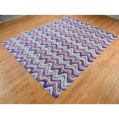 9'X11'10" Ivory The Colorful Waves Silk With Wool Hand Knotted Rug