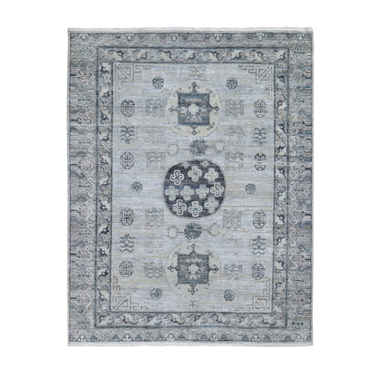 7'9"X9'10" Pure Silk With Textured Wool Khotan Design Hand Knotted Rug